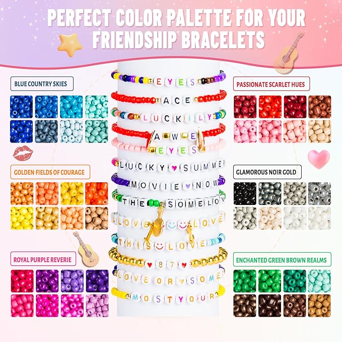 Goldwise Friendship Bracelet Kit 3 Boxes-8706 Pcs 48 Colors Bracelet Making Kits with Glass Seed, 5 Styles Letter and Number Beads with Charms, Gift Party