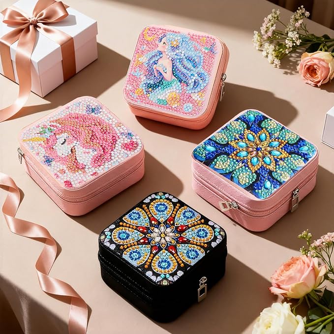 CharySim Diamond Art Jewelry Box Bedazzling Kit, DIY Craft Kit with Gemstones Rhinestones for Adults Women, Jewelry Organizer, Easter Mother’s Day Gifts for Mom, Birthday Gift (Pink Pro)