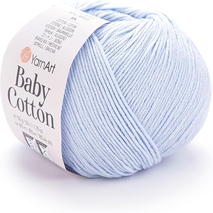 YarnArt Baby Cotton Yarn - Soft Knitting Yarn for Baby & Summer, 50% Cotton 50% Acrylic, 1.76 Oz, 180.44 Yds, Ideal for Amigurumi & Crochet Projects (1, 450)