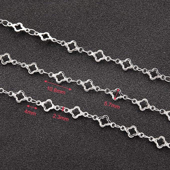 YOUBEIYEE 4 Meters Stainless Steel Chain for Jewelry Making Four Leaf Clover Good Luck Jewelry Making Chain Roll with Lobster Clasp Jump Rings