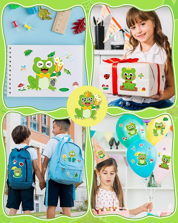 aowplc 32 sheets frog make-a-face stickers for kids 8 cute designs frog craft activities & party favors