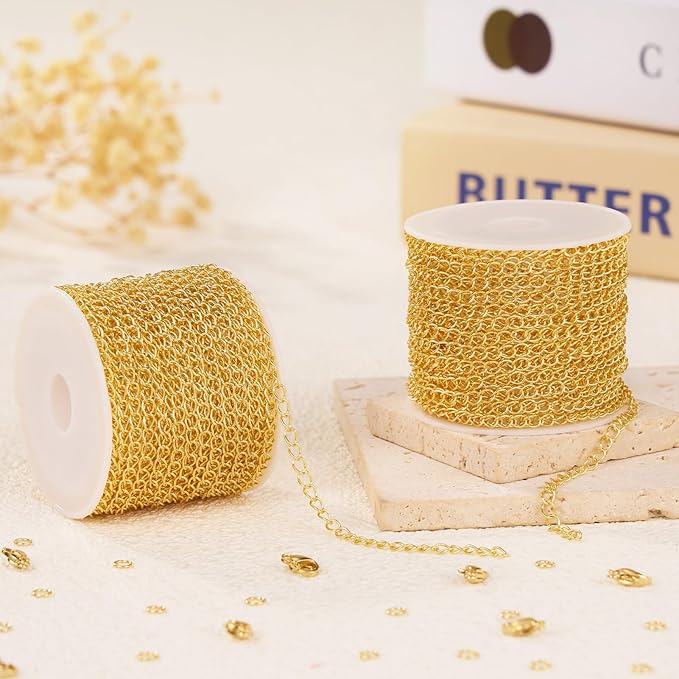 2 Rolls Total 65.6 Feet Gold Plated Stainless Steel Extender Chain for Jewelry Making Handmade Curb Chains Spool Bulk for DIY Women Necklace Bracelet