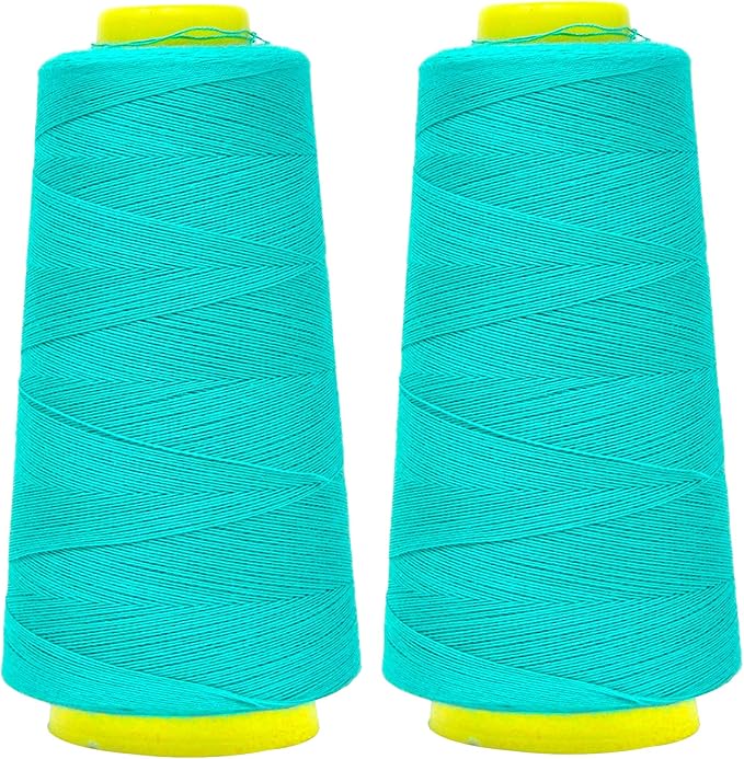 Mandala Crafts Aquamarine Thread Cones for Machine and Hand Quilting - 2400 Yds 50 WT Multiple Purpose Mercerized 100% Cotton Threads for Sewing Machine Serger Embroidery