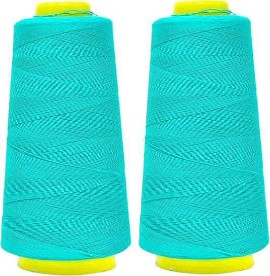 Mandala Crafts Aquamarine Thread Cones for Machine and Hand Quilting - 2400 Yds 50 WT Multiple Purpose Mercerized 100% Cotton Threads for Sewing Machine Serger Embroidery