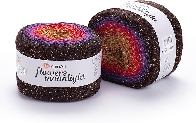 YarnArt Flowers Moonlight – Gradient Cotton Acrylic Yarn with Metallic Lurex, 9.17oz (250g), 1093 Yards – Shiny, Multicolor Cake Yarn for Crochet, Knitting, Shawls & DIY Projects (3265)