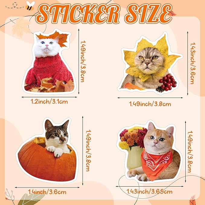 h1vojoxo autumn thanksgiving sticker rolls - 1000pcs fall cat dress up stickers in 2 rolls 16 designs autumn thanksgiving self-adhesive sticker for kids craft envelope cat lover holiday party supplies