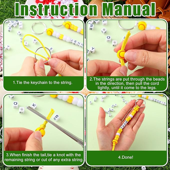 Landical 564 Pcs DIY Bead Keychain Kit Key Chain Making Craft Adjustable Letter Beads String Mama Sport Gift Alphabet Jewelry Backpack Accessories Holiday Party Favor(Softball,Yellow White)