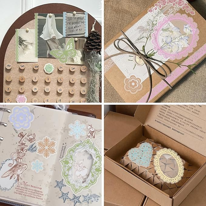 130 Pcs Lace Scrapbook Stickers - Colorful Butterfly & Feather Embellishments for Journaling, Wedding Albums, DIY Crafts, Scrapbooking Supplies & Bullet Journal Decor