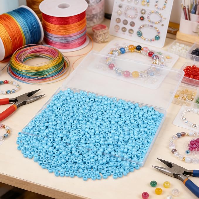 1000Pc Boxed Light Blue Pony Beads, 9MM Plastic Craft Beads with Large Hole, Light Blue Hair Bead for Braids, Bracelet Bead for Jewelry Making