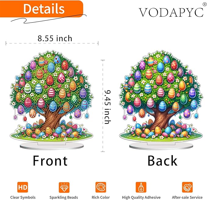 VODAPYC Easter Diamond Art Tabletop, DIY Stand Up Double Sided Special Shaped Partial Diamond Art Desktop Ornaments for Home Decor(Easter Egg Tree of Life)