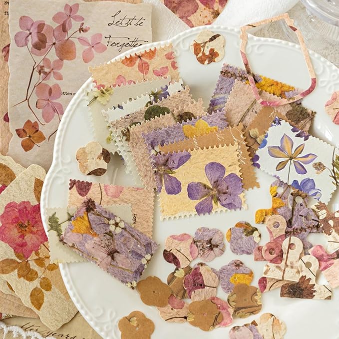 wmhanler 120 sheets vintage floral scrapbook papers journaling scrapbooking supplies kit textured paper junk journal supplies for planner, bullet journal collage card embellishment retro crafts