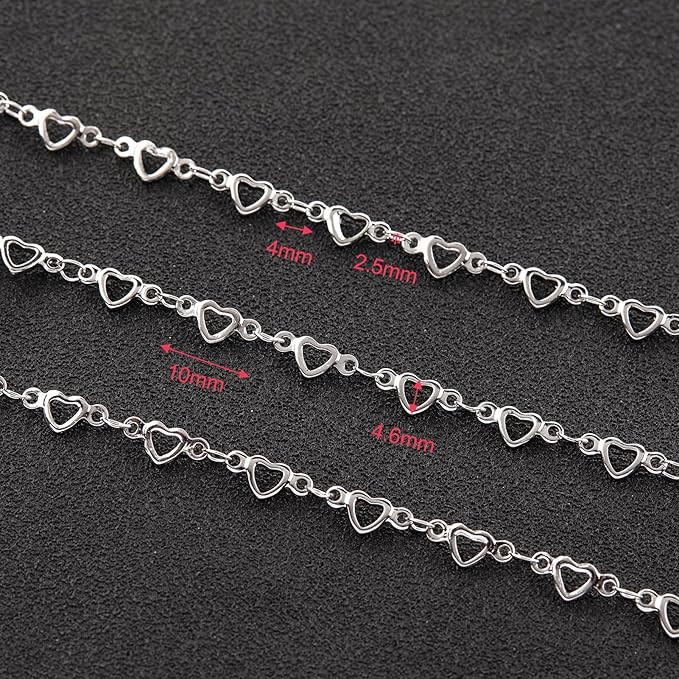 YOUBEIYEE 13 Feet Stainless Steel Jewelry Chain for Jewelry Making Heart Link Chain for Women Necklace DIY Heart Chains Bulk
