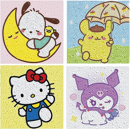 YSUNETER Diamond Painting Kits for Kids Beginner - 4 Pack DIY 5D Full Drill Diamond Art Kits for Children, Cute Animals Round Crystal Rhinestone Gem Art Crafts Home Wall Art Decor 5.9 x 5.9 Inches