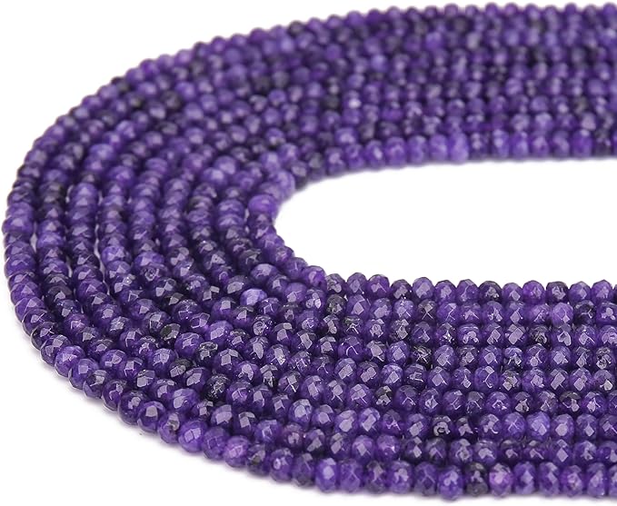 2 Strands Colored Purple Jade Beads for Jewerly Making, 3 * 4mm Faceted Rondelle Gemstone Crystal Beads for DIY Bracelet Necklace Crafts