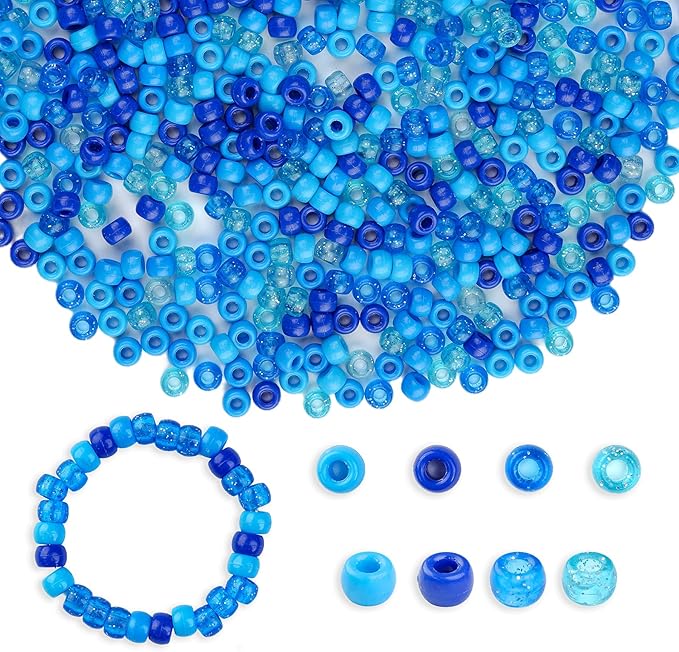 1000pcs Pony Beads, 15 Color Kandi Beads for Bracelets Making Kit, Hair Braids Crafts Jewelry Making Crafts Friendship Necklace Earrings DIY(Blue Mixed Color)