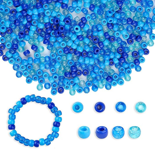 1000pcs Pony Beads, 15 Color Kandi Beads for Bracelets Making Kit, Hair Braids Crafts Jewelry Making Crafts Friendship Necklace Earrings DIY(Blue Mixed Color)