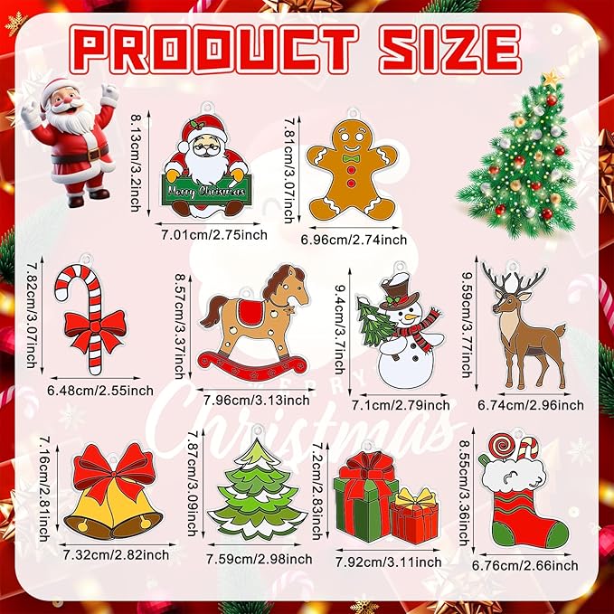 Sonwyoung 30 Sets Christmas Suncatchers Ornament Craft Kits, DIY Glow in The Dark Suncatcher Kits Stained Glass Winter Xmas Window Paint Art for Party Activities Art Craft Party Favors