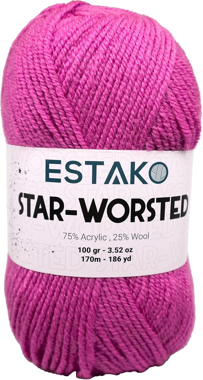 Estako Star-Worsted Yarn - 75% Acrylic 25% Wool - Soft Medium Weight #4-100g (3.52oz) - 170m (186yds) - Crochet & Knitting Yarn (43308 - Pink)