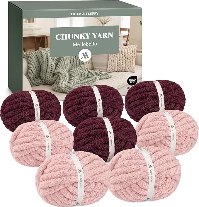 Jumbo Chenille Chunky Yarn for Crocheting - Super Bulky Fluffy Chunky Yarn for Hand Knitting - Extra Thick Soft Blanket Big Yarns 8 Jumbo Pack (27yds,8 oz Each Skein)