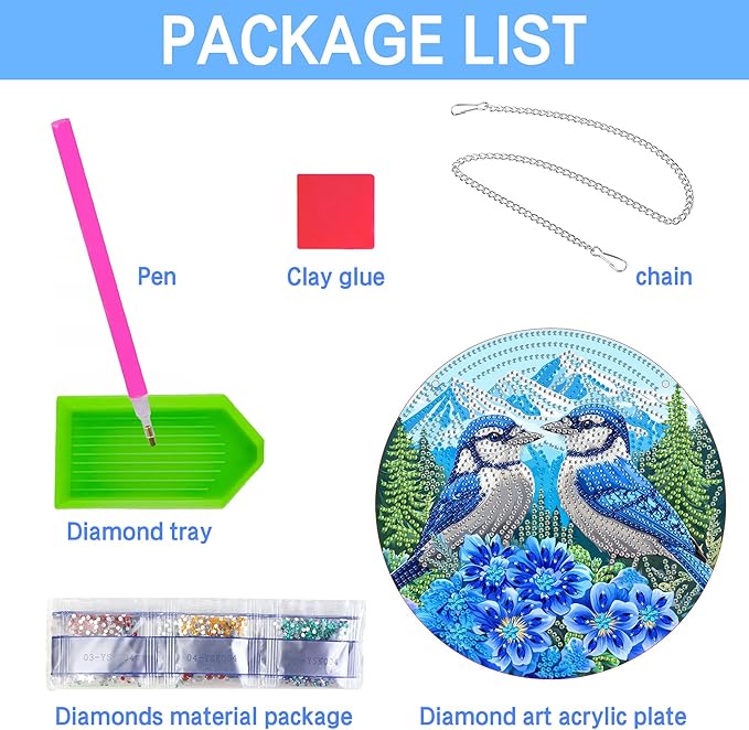 VAIIEYO Bird Diamond Art Hanging Ornament, Flower Diamond Painting Suncatchers Window Hanging Kit with Chain, 7.5x7.5 inch Crystal Pendant Art Craft for Gift Home Wall Front Door Outdoor Decoration