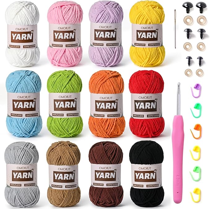 12 Pack 42.3oz/1572yds Bulky Multicolor Yarn Set, Plush Chenille Blanket Yarn for Crocheting, Fluffy Velvet Yarns for Crochet, Fuzzy Baby Yarns for Crocheting Soft, Crochet Amigurumi A