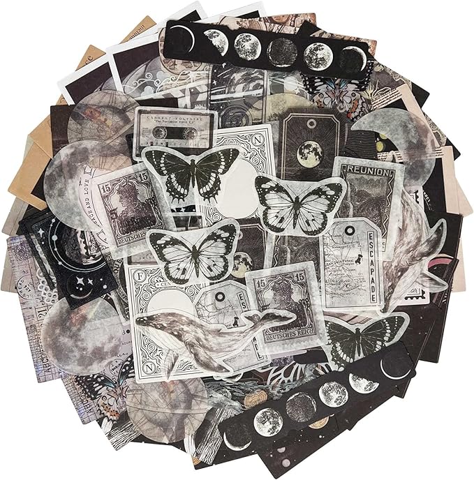 Vintage Ephemera Scrapbook Stickers,100 Pieces Star Universe Bundle Junk Journal Kit Supplies Material Paper Pack Decorative Aesthetic for Craft Art Bullet Junk Journal Planner Collage Album