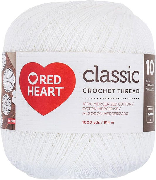 Red Heart Crochet Thread White 1 Pack of Crochet - Cotton - Size 10-1000 Yards - Knitting/Crochet