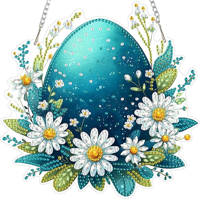 MOGTAA Easter Egg Diamond Art Hanging Kits for Adults Beginners, Flowers Landscape Diamond Art Suncatchers, 5D Special Shape Diamond Painting Window Pendant Kit for Home Garden Wall Decor