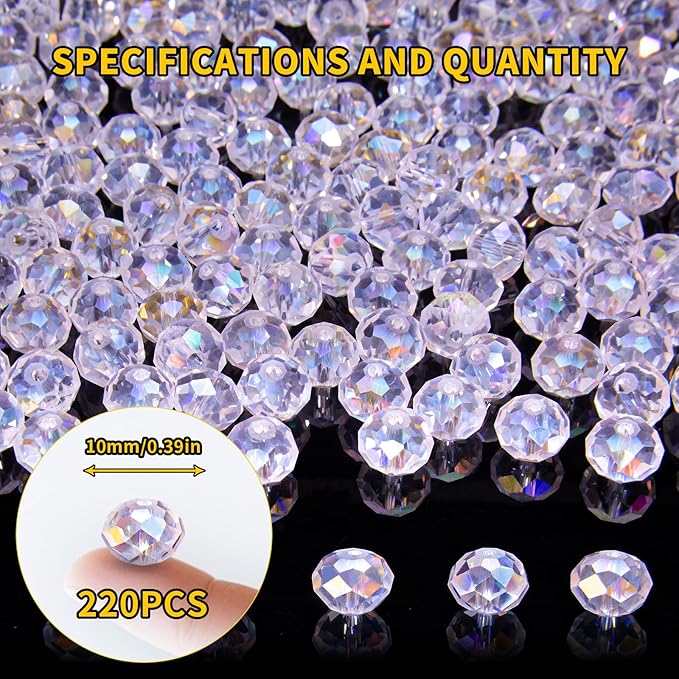 laopottbeads 220pcs 10mm crystal glass beads for jewelry making beads for bracelets necklace pendants making supplies(light purple)
