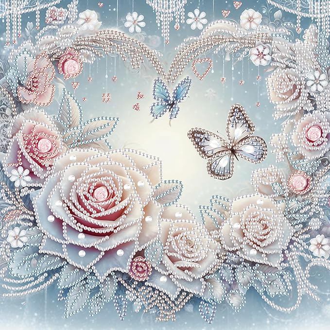 Diamond Art Painting Kits for Adults, 5D Special Shape Diamond Art Kits for Beginners, Crystal Rhinestones Diamond Art Painting for Home Wall Decoration Gift 12×12 inch, Flowers and Butterflies