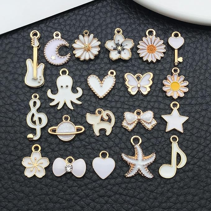WOCRAFT 40pcs 20 pairs Assorted Enamel Bracelet Charms for Jewelry Making DIY Necklace Bracelet Earrings Keychain Crafting Charms Kit Crafts (White-SN997)