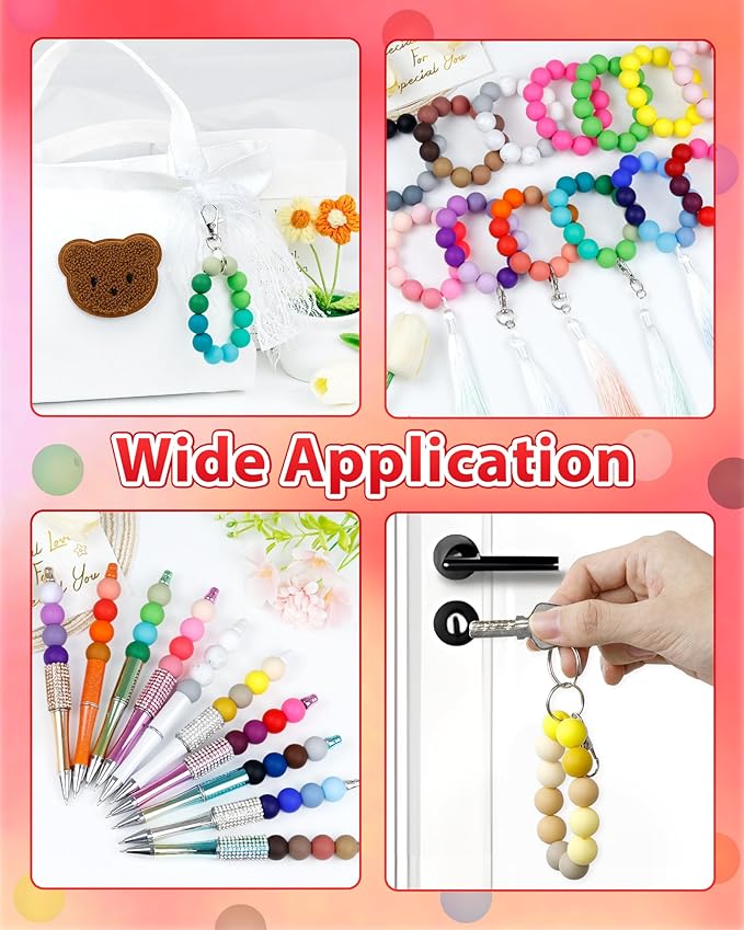 160pcs fiveizero 15mm silicone beads for keychain making - mixed color round rubber beads bulk, diy craft supplies for bracelets necklaces pens(red)