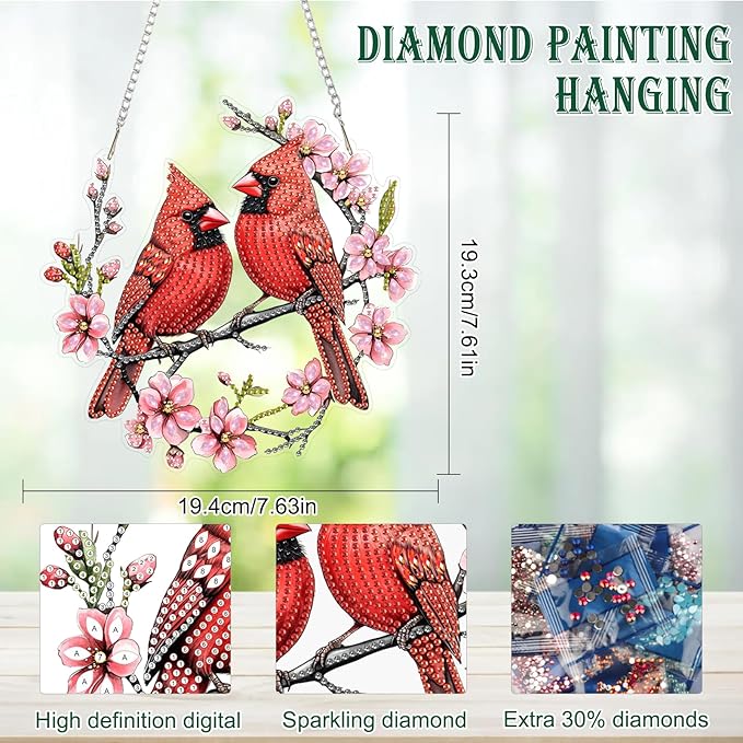 MAXBYE Diamond Art Painting Pendant Kits, 5D Diamond Painting Hanging Ornament Hummingbird, DIY Diamond Crystal Window Pendant Kit for Adults Gift Wall Home Decoration