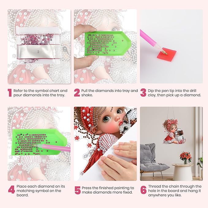 MXJSUA Diamond Art Hanging Kits for Adults Beginners, DIY Acrylic Special Shaped Crystal Diamond Gem Art Painting Hanging Ornament for Home Wall Decor and Gift (Girl and Dog)