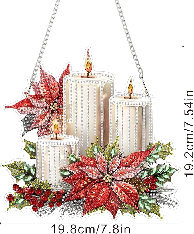 SENQAO Candles Diamond Art Hanging Kits for Adults Kids, Christmas Diamond Art Suncatchers, 5D Special Shape Diamond Painting Pendant Window Ornament Gifts for Home Garden Door Wall Decor