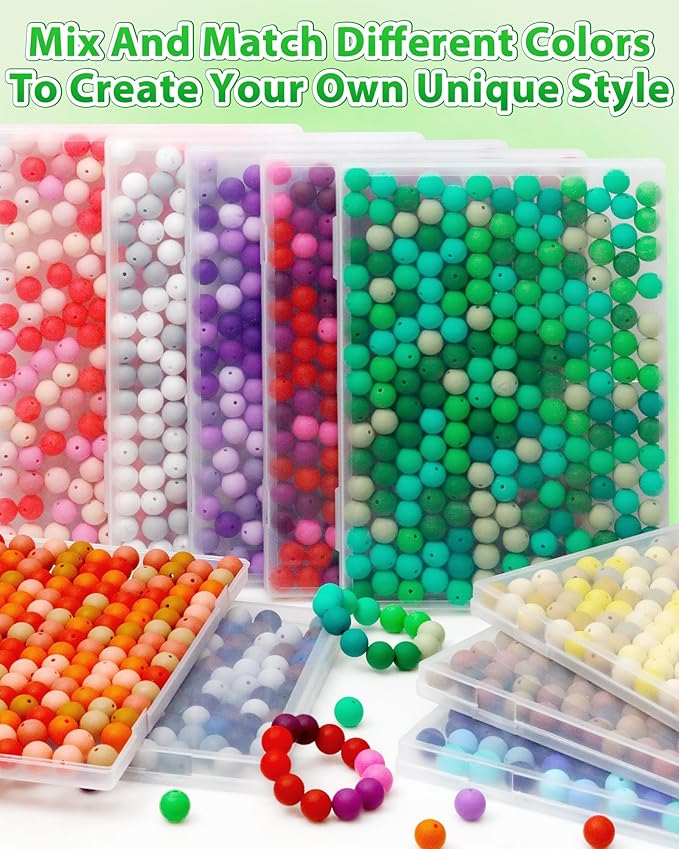 160pcs fiveizero 15mm silicone beads for keychain making - mixed color round rubber beads bulk, diy craft supplies for bracelets necklaces pens(green)