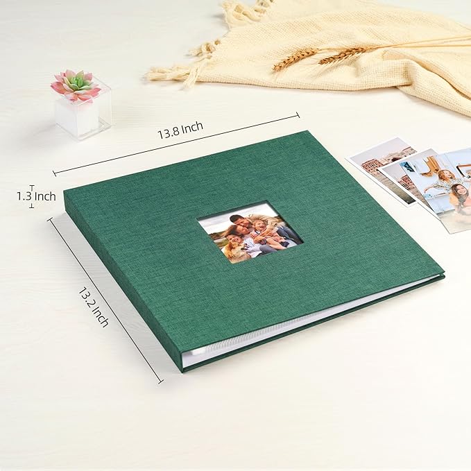 Mublalbum 12x12 Inch DIY Scrapbook Photo Album with 20 Plastic Sleeves 40 Pages Linen Cover 3 Ring Folder Binder for Wedding Baby Family and DIY Projects (Dark Green)