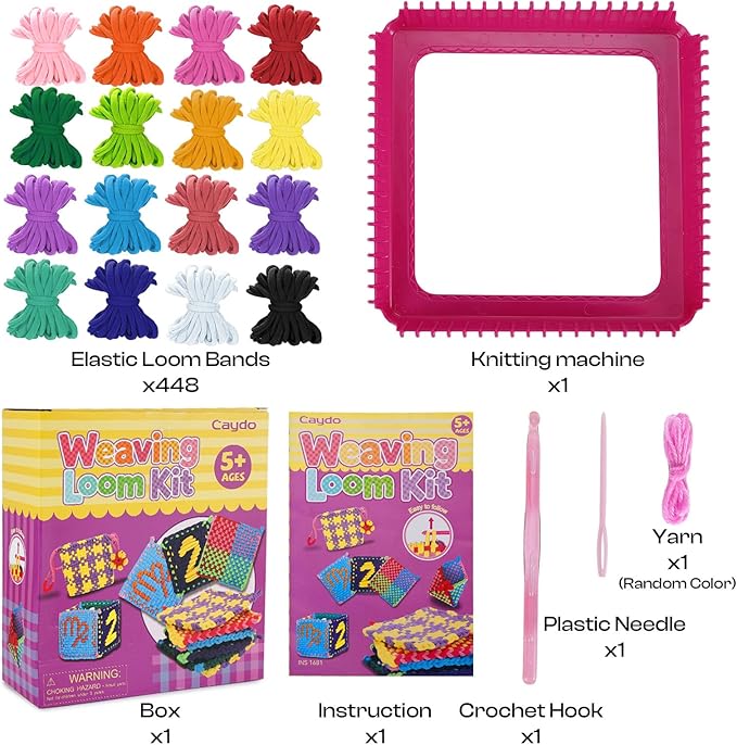 Caydo Weaving Loom Kit Toys, Pot Holder Loom Kits Includes 448 (16 Colors) Craft Loops and Matching Tools, DIY Art and Craft for Adults, Potholder Loom Activity for Gift