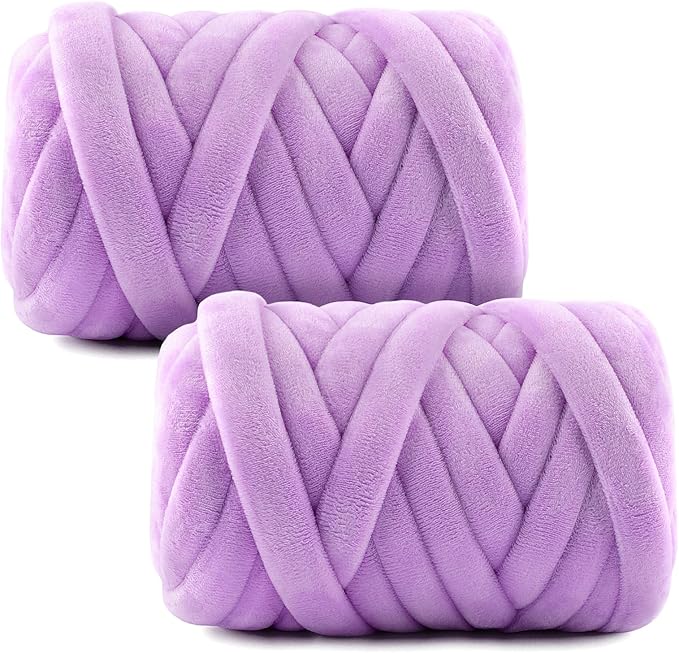Chunky Yarn for Hand Knitting & Arm Knitting - 2-Pack Value Bundle (1.32lb Total) of Super Bulky Velvet Chenille Tube Yarn for Larger DIY Projects | No-Tool, Machine Washable, Romantic Purple