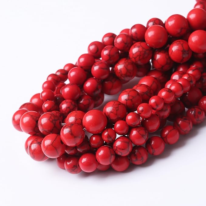 Red Turquoise Stone Beads for Jewelry Making Gemstone Round Crystal Bracelet Necklace 1 Strand 15.5inch 90PCS 4MM