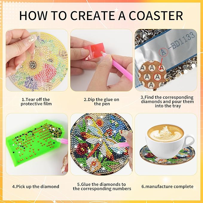 Dragonfly Diamond Art Coasters Kit, 8 Pcs Stained Glass Style Diamond Painting Coaster for Adults Beginners, Coaster Making Kits with Holder Cork Pads, DIY Project for Home Christmas Ornaments Gifts