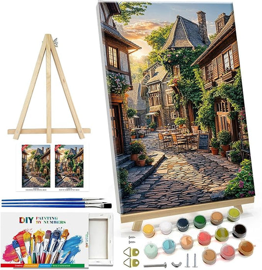 ATDMS Paint by Numbers Kit for Adults with Frame City Street Scene Paint by Number with Easel City View Adult Paint by Number Kits on Canvas Framed Paint by Numbers for Home Wall Decor 8x12 Inch