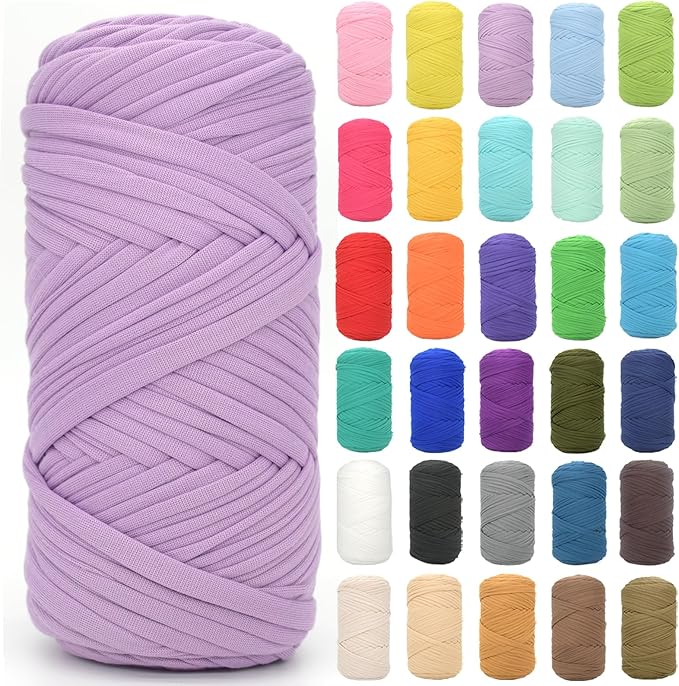 Tshirt Yarn for Crocheting,Light Purple T Shirt Chunky Elastic Fabric Thick T-Shirt Crochet Yarn for Beginners Crocheting Hand Knitting Bag/Basket/Coasters/DIY Crafts/Home Decor 200G(Light Purple