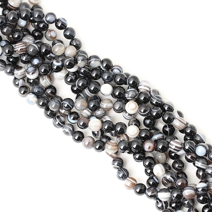 45PCS 8mm Natural Black Striped Agate Round Loose Beads DIY Bracelet Necklace Materials 1 Strand 15"