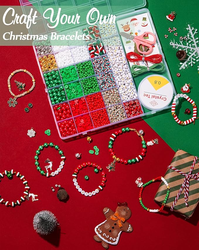 Goldwise Christmas Friendship Bracelet Kit, Xmas Beads and Letter Beads (A-Z) for Jewelry Making, Varieties of Charms for Bracelets，DIY Christmas Crafts for Gifts