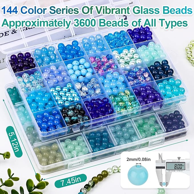 XSEINO About 3600pcs 8mm Glass Beads Making Kit,6Box-144 Colors Dreamy Series Colorful Crystal Beads for Making,DIY Crafts