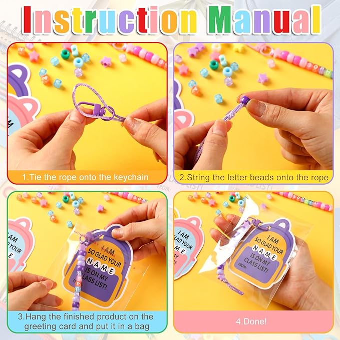 Suncalla 984 Pcs 24 Set Keychain Making Kit DIY Back Key Chain Crafts Bead Adjustable Letter Beads Cards Strings Kit Gift Accessories Party Favors for Adult