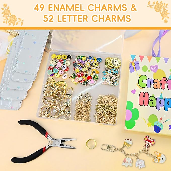 VvLons Lip Gloss Keychain Making Kit, 323Pcs Bag Charm Kit DIY Craft Supplies with Key Chain Hooks, Jump Rings, Lobster Clasps, Chains & Tools, Custom Jewelry Making Kit for Mothers Day Gifts