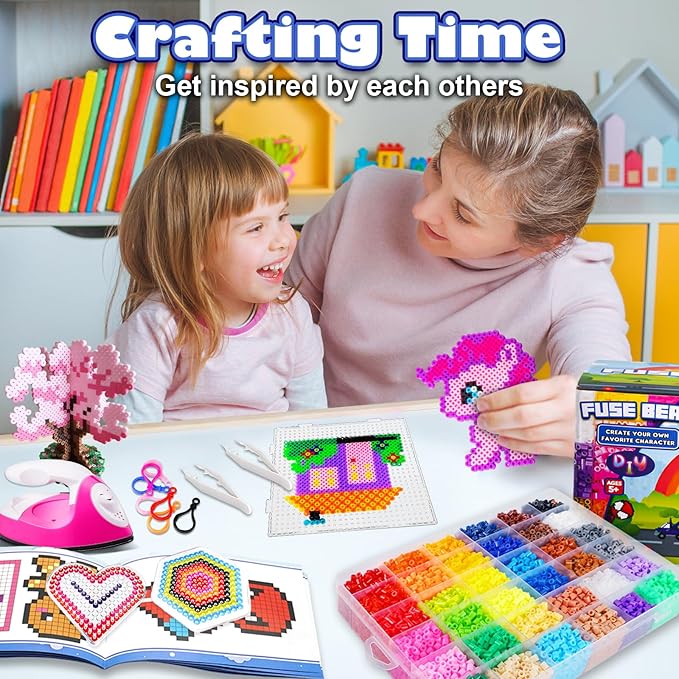 funzbo 11000 5mm fuse beads kit - 36 colors | 66 patterns, christmas arts and crafts for kids, teens and adults, toys crafts for room decorations, christmas gifts for girls, boys and kids age 5+