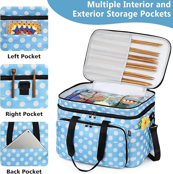 IBFUN 3PCS Crochet Bag with Wrist Yarn Holder, Large Yarn Storage Tote Waterproof Knitting Bag Organizer with Adjustable Strap for Hooks, Needles (Up to 14"), Accessories, Crochet Lovers, Tangle-Free